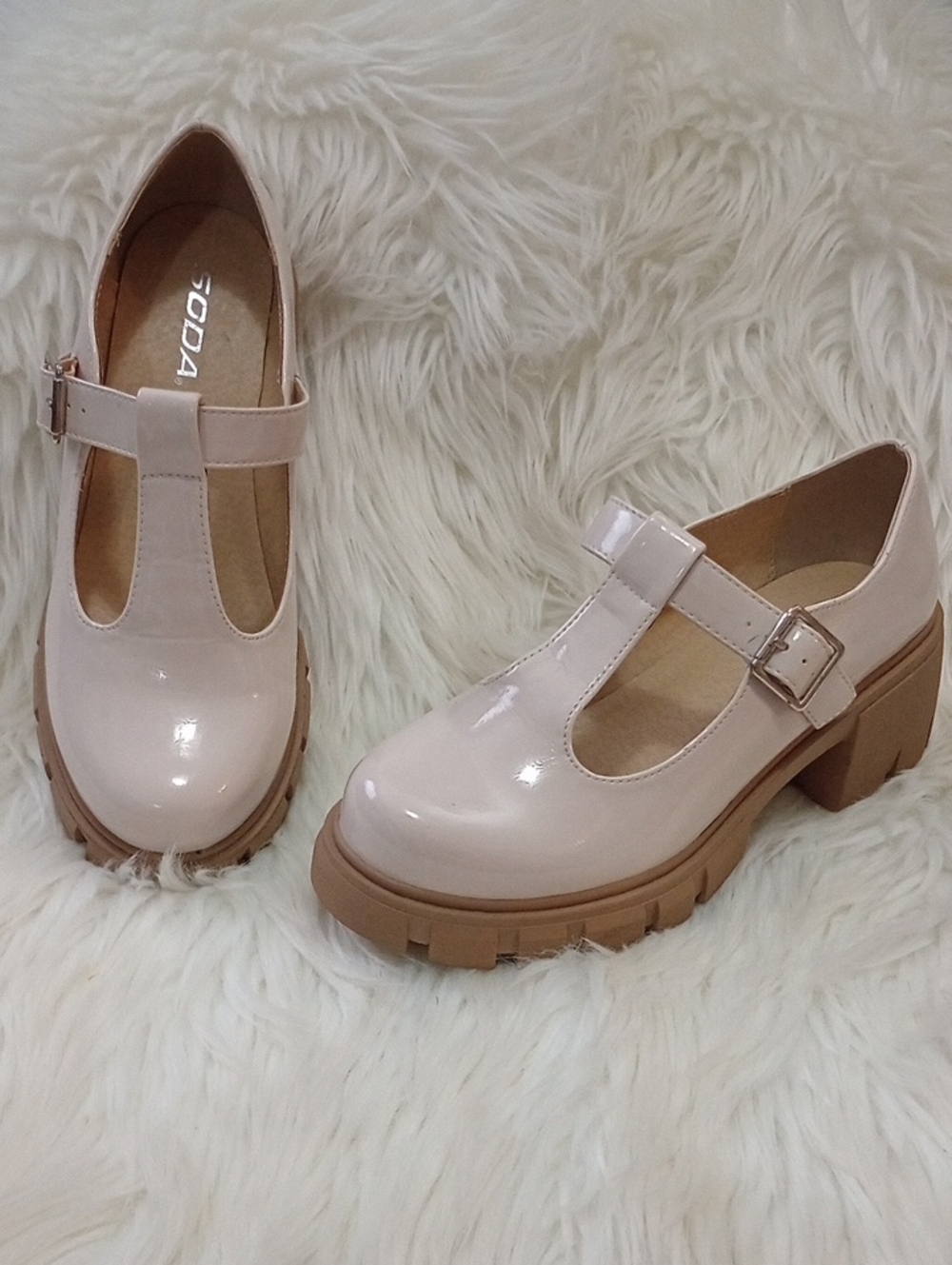 Soda  Chunky Heel Mary Janes  Color Cream Pre -Owned Size 8 1/2.